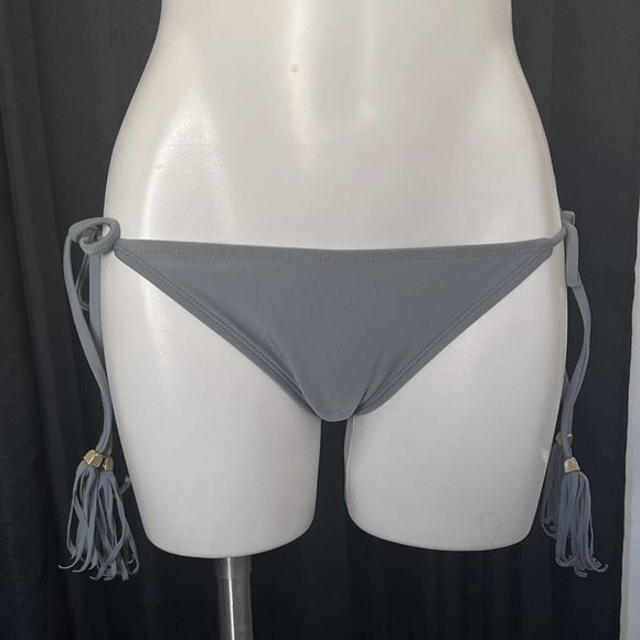 Kandy Wrapper Bikini Bottoms Grey Ties Side Tassel String Bathing Suit New Med - Picture 12 of 12